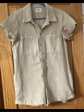 Show Me Your Mumu Utility Romper L Tan Khaki Safari Button Front Pockets Large